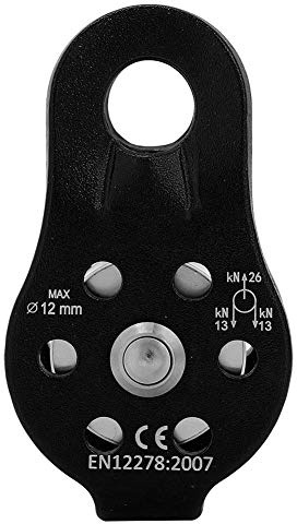 Pulley 26KN Aluminium Alloy Heavy Duty Single Swivel Rope Pulley Block for 12mm Rope Climbing(black)