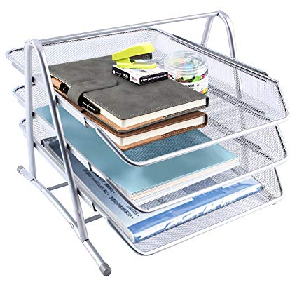 Greensen Metall Silber Briefablage 3 Fächer Dokumentenablage Schreibtischablage Organizer Mesh Design 36 x 31 x 26,5 cm Metall, 1150 g, Trapezoid, Modern, Robust Material, Unique Design