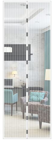 JustGo Zanzariera Magnetica Porta Finestra Adattabile e Regolabile, Chiusura Automatica a Calamite, Istruzioni di Montaggio Chiare, Calamite Potenti, Bianco, 90 x 260 cm