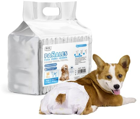 Pañales Desechables para Perro Pañales para Perros Hembra Pañal Sanitarios para Perro Mascotas Bragas Higiénicas Suaves absorbentes (M)