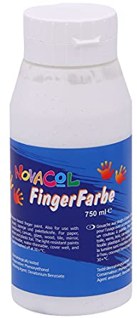 Novacol XL Flasche 750ml Fingerfarbe für Kindergarten Ungiftig Auswaschbar Tropffrei Cremige Konsistenz Farbe für Kinder Weiß
