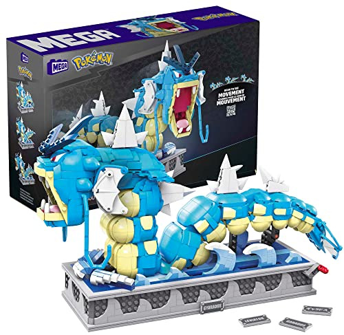 Mega Pokémon Figuren Bauset Garados, 2.186 Teile, vollständig mechanisiertes und bewegliches Bauspielzeug mit Display-Ständer, Pokémon Spielzeug, Spielzeug ab 12 Jahren, HGC24