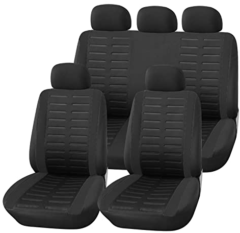 Upgrade4cars Car Seat Covers Full Set Universal Black | Washable Cover for Front Seats, Rear Bench & Headrest | Interior Accessories for Women and Men