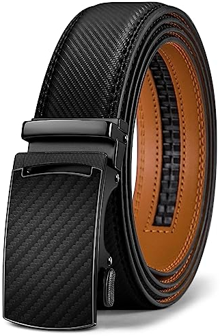 KEMISANT Gürtel Herren, Ledergürtel Ratsche Automatikschließe für Herren Business Anzug,Breit 35mm,Größe Angepasst,Schwarz2492,110cm/30-36 taille verstellbar