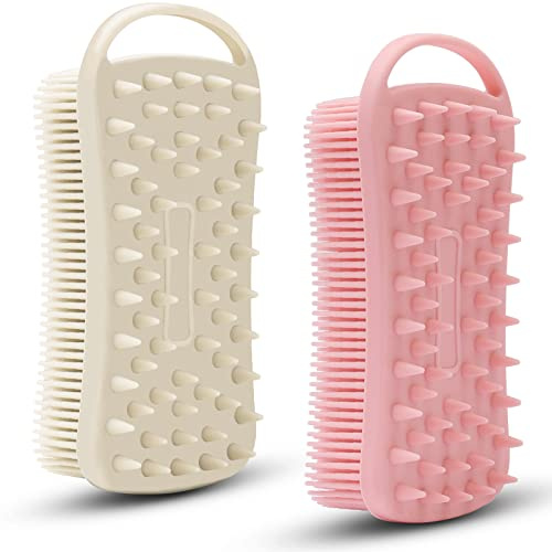 2 x Silikon-Peeling-Körperschrubber, 2-in-1 Silikon-Körper-Shampoo-Bürste, weicher Silikon-Luffa für empfindliche Haut, Dusche, Silikon-Haar-Kopfhaut-Massagegerät, leicht zu reinigen, gut schäumen,