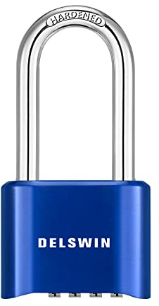 DELSWIN Heavy Duty Padlock Combination Lock - 4 Digit Combo Lock with 2.5 Inch Long Shackle, Outdoor Waterproof Padlock for Gate, Fence, Shed, School & Gym Locker (Blue,1Pcs)