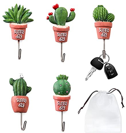 5 ganci per vasi da fiori, ganci in acciaio inossidabile, con 1 sacchetto di stoccaggio; Per cucina, bagno, camera da letto, appendiabiti, gancio autoadesivo può essere riutilizzato