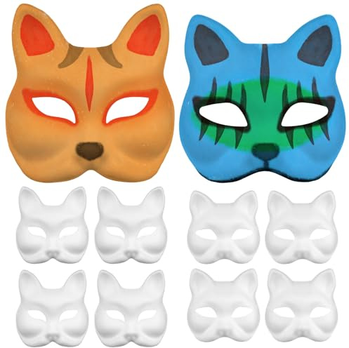 Toddmomy 10 Stück Leere Diy Masken Set Zum Bemalen Tiermasken Halbgesichts-Papiermasken Für Halloween Cosplay Maskerade Und Kreative Party