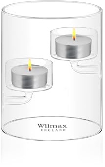 Wilmax Ljuskrona i termoglas – ljusstake för 2 värmeljus – transparent ljusstake ljusvas – bordsdekoration lykta utomhus glasvas ljusglas hög kvalitet