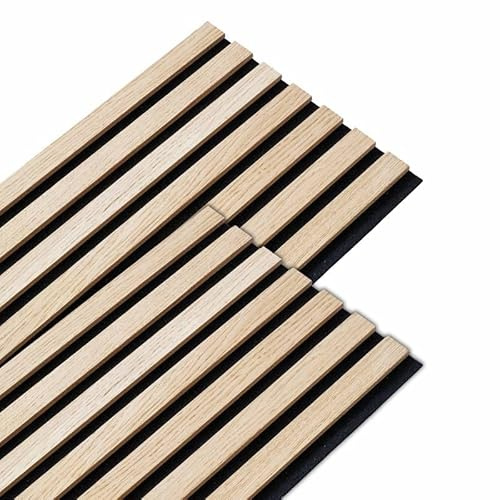 DECOON Lot de 2 panneaux tasseaux bois 250 x 30 x 1 cm - Lamelles bois placage chêne clair véritable fond noir - 1,5m²