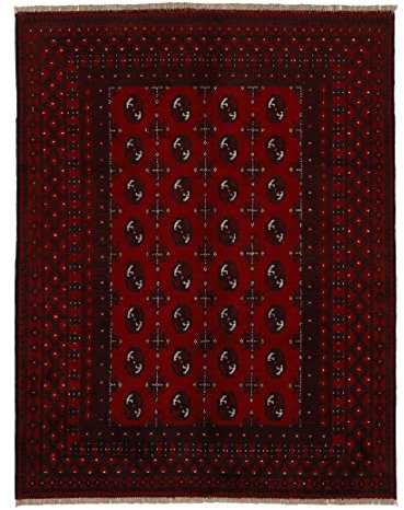 carpetfine Orientteppich Afghan Akhche Bokhara Teppich Rot 140x200 cm | Handgeknüpfter Teppich für Wohn- und Schlafzimmer