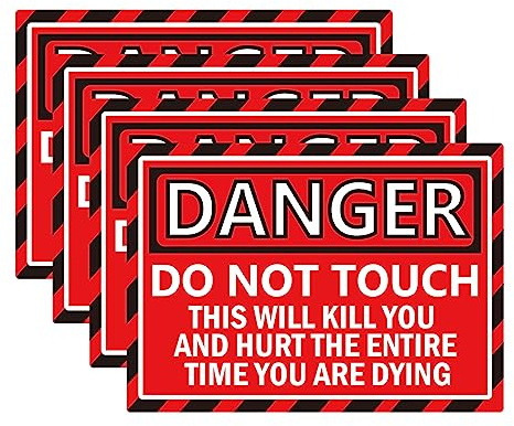 Do Not Touch Stickers 'DO NOT TOUCH Danger Warning Labels 5 x 7 Inch - This Will Kill You Electrical Shock Hazard High Voltage Electrocution Vinyl Warning Decals Sign Labels 4 Pack