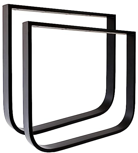 Natural Goods Berlin 2X Tischkufen O-Form Metall Tischbeine Tischgestell höhenverstellbar Möbelkufen rund schwerlast Outdoor U-Modell Industrie Design (B80 x H72cm (Esstisch/Schreibtisch), Schwarz)