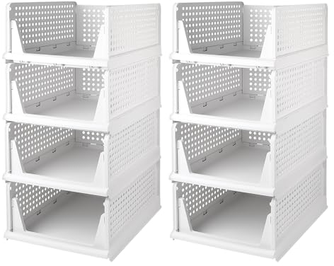 SWAWIS 8 Pièces Organisateur Empilable Tiroir, 43 * 32.5 * 18.5cm Rangement de Vêtements Armoire, Boîtes Armoire Pliables en Plastique pour Vêtements Cuisine Chambre à Coucher