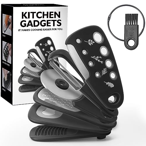 6Pcs Space Saving Kitchen Tool Set with Brush, Cheese Grater, Bottle Opener, Vegetable Peeler, Garlic Grinder, Herb Stripper - Unique Cooking Accessories for RV, Camper, Travel