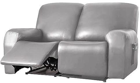 FANSU Stretchhusse für Relaxsessel Sesselbezug 2 Sitzer, PU Leder Sesselschoner für Recliner Stuhl Sessel, Stretch Sofabezug, Elastisch Bezug für Fernsehsessel Liege (2 Sitzer,Dunkelgrau)