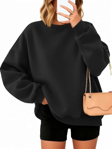 Timuspo Pullover Damen Oversize Langarm Fleece Rundhalsausschnitt Sweatshirt Herbst Winter Frauen Mädchen Klamotten Locker Oberteile