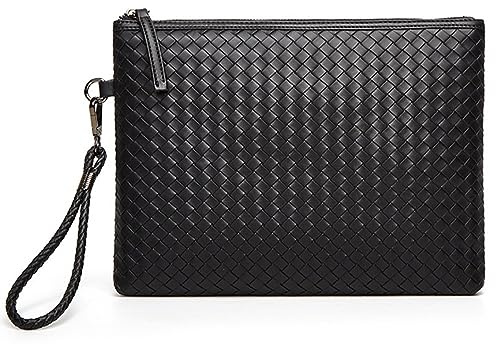 Herren-Clutch Herren-Clutch aus gewebtem Leder, weiche Handtasche, großes Fassungsvermögen, Unterarmtasche (Color : Black, Size : 25x17x2cm)