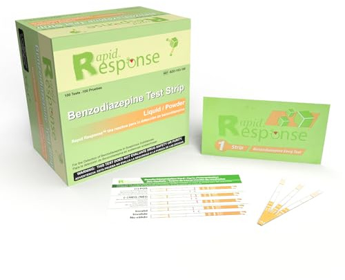 BTNX Inc Rapid Response™ Benzodiazepines Drug Test Strips - 100 Pack - For Liquid and Powder Substances, Quick Results in Minutes, Over 98% Accurate, Easy To Use, High Sensitivity