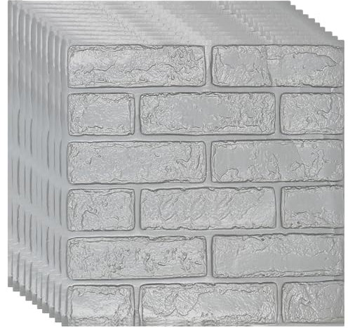 3D Wandpaneele Selbstklebend 10 Stück 35x35cm 1.2 m², Küchenrückwand Ziegel Tapeten Steinoptik 3 mm Steintapete Wandaufkleber Wasserdicht Wandtapete für Küche Schlafzimmer (Grau)