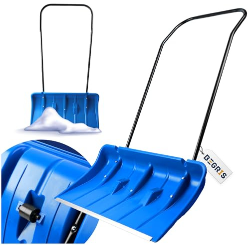 Begris Schneeschaufel Plane Schaber Stark Schneepflug blau mit Griff und Rollen 79x45x135 cm