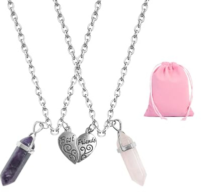 Lot de 2 colliers d'amitié en cristal pour les femmes et les amis, Colliers hexagonaux pour femme, Colliers assortis, Pierre artificielle.