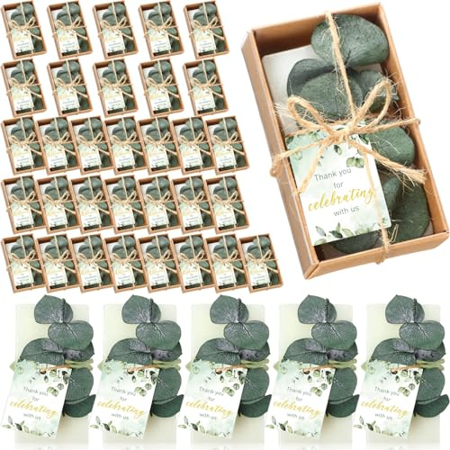 Dansib Eukalyptus-Seifen, Hochzeitsgeschenke, Großpackung mit Dankeskarten, 50 Sets | Seifengeschenke mit Dankeskarten und Boxen für Hochzeiten, Brautpartys, Gastgeschenke, Badezimmerkörbe und Partytische