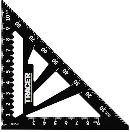 TRACER Speed Square 110mm (4.5 Inch). Rafters Square with Metric and Hip & Valley Scales. Roofing and Carpentry Marking Tool