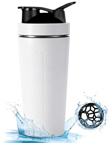 EACHPT Shaker de acero Inoxidable de 750ml en con bola Mezcladora, Ideal para Batidos de Proteína - Sin BPA y a prueba de fugas - Perfecto para fitness, yoga y otros Deportes