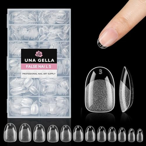 UNA GELLA Capsule Américaine Ongle Ovale Court, 504 Pièces 12 Tailles, Formes Ovale-Rondes Demi-Mat pour Extension Simple d'Ongles Acryliques