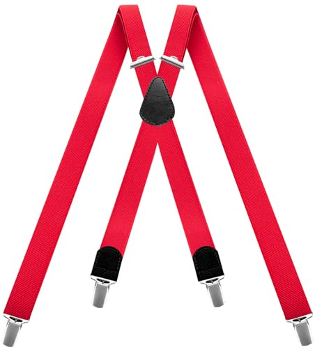 Decalen Herrhängslen tung belastning justerbara med starka klämmor, 25 mm breda, perfekt för arbete, fritid, formella tillfällen, en storlek, X-form, röd, En Storlek