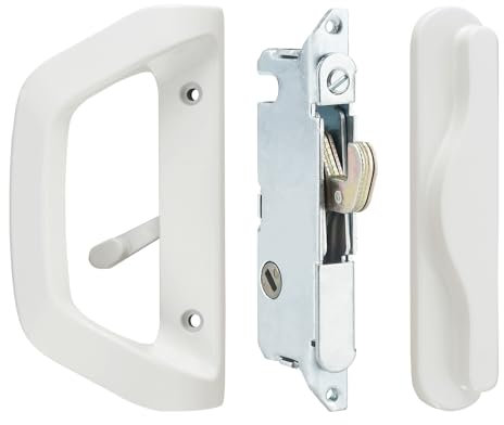 AIsecure Sliding Glass Door Handle Set and Mortise Lock Silding Door Lock ,Thickness from 1-1/2 inches to 2-4/25 inches,3-15/16” inch Screw Hole Spacing, Reversible Design(Non-Handed)(White, NO-Keyed)