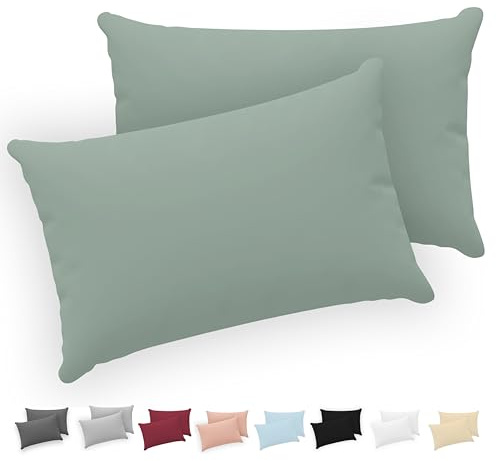 Twinzen - Kissenbezug 40x60cm - 2er Set - 100% Baumwolle - Grün | Oeko-Tex zertifiziert · mit Reißverschluss · Kopfkissenbezug & Kissenhülle · Jersey · 150 g/m² · Weich · Waschbar