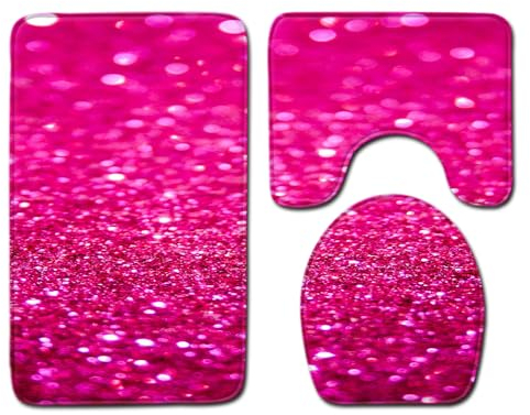 Bad Teppiche Set 3-Teiliges Rose Rot Abstract WC Vorleger Mit Ausschnitt Badematte Saugfähig WC Deckelbezug Badvorleger rutschfest Waschbar Toilettensitzbezug Badgarnitur (45x75cm)