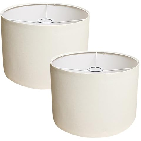 2pcs Stoff Lampenschirm, Eylkeup Mittlerer Trommel Lampenschirm für Tischlampe Wandlampe Nachttischlampe und Stehlampe, Naturleinen Hardcover Handgefertigt, 30X20X20cm(Weiß)