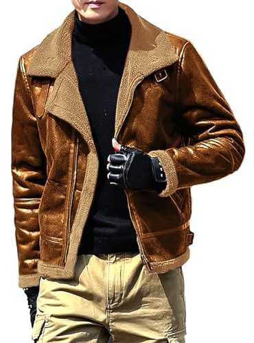 Cocila Chore Jacket Integrated Lamb Men's with Thickened Suede for Warmth Hooded Leather Men Funnel Neck Wool Coat Mens Combat Jackets