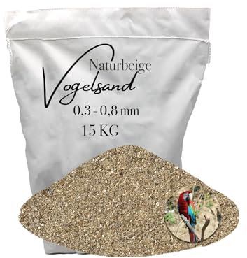 15kg Vogelsand 0,3-0,8 mm ohne Zusatzstoffe wie Anis und Grit Beiger keimfrei qualitativ hochwertig Bodengrund für Käfige