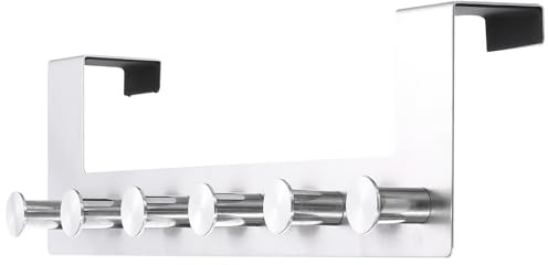 sourcing map Over The Door Hooks Stainless Steel Coat Hanger for Hanging Bags and Hat Towel Racks with 6 Hooks for Bathroom Behind Back, Silver