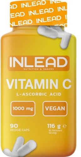 INLEAD - Vitamin C | Starkes Antioxidans zur Unterstützung des Immunsystems und der Kollagenproduktion - 90 Kapseln