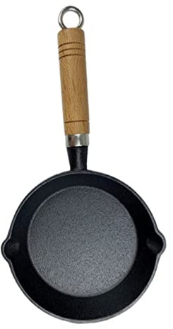 COLLBATH Mini Sartén de Hierro Asa de Madera, Portátil y Ligera, Adecuado para Calentar Aceite y Preparar Huevos Fritos en Cocina y Hogar