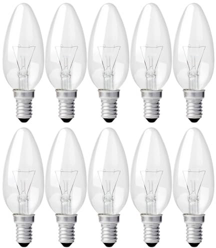 NCC-Licht 10 Stück Kerzenlampe C35 klar E14 15W warmweiß dimmbar 230V