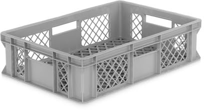 DIE BOX FABRIK Eurobox 60x40 cm in verschiedenen Höhen & Farben | Bäckerkiste, Gemüsekiste & Obstkiste stapelbar | Offene Brötchenkiste | Transportbehälter, Lagerbox (Grau, 60x40x15 cm)