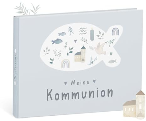 mintkind Erinnerungsalbum Meine Kommunion Blau – Geschenk zur Kommunion für Jungen – stilvolles Album für Fotos und Erinnerungen – Kommunion Geschenk von Paten, Familie oder Freunden