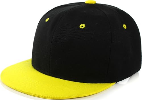 YeeHeen Casquette à visière plate à rabattement rapide, casquette de baseball ajustable de style hip-hop pour femmes et hommes, Noir/jaune, taille unique
