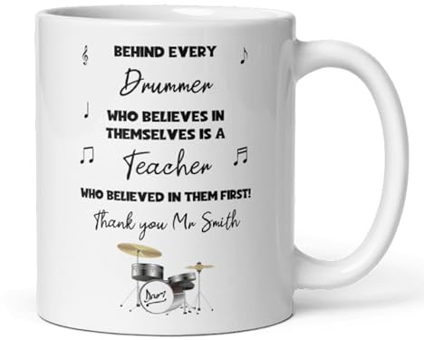 Confidently Quirky - Personalised Thank You Drum Teacher White Mug, End Of Year Thank You Drum Teacher, From Drum Student Gift, Drum Teacher Christmas Present, Drummer
