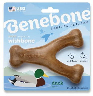 Benebone Wishbone – Giocattolo da masticare per cani, resistente, per masticatori aggressivi, gusto anatra, Made in USA, Taglia S