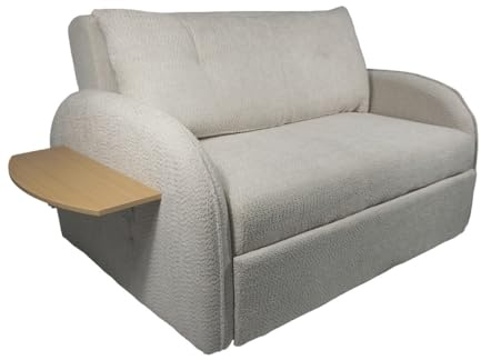 SWEET SOFA®Sofá Cama Thor – Sofá Convertible de 2 Plazas con Respaldo Reclinable, Tapizado Tela Super Soft, Bandeja Auxiliar Integrada, Diseño Moderno para Salón (2 Plazas, Color Beige)