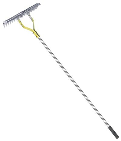 Rasa de paja de acero inoxidable de 15 – Rastrillo para decapado pesado para morteras, hojas y ramas – Mango ergonómico para el cuidado eficiente del césped y el mantenimiento