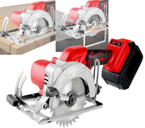 DHsdlpLU Cordless Circular Saw,Multifunctional Electric Circular Saw,Adjustable Cutting Angle and Depth (0~45°, 0~53mm), Two Batteries and Charger Circular Saw