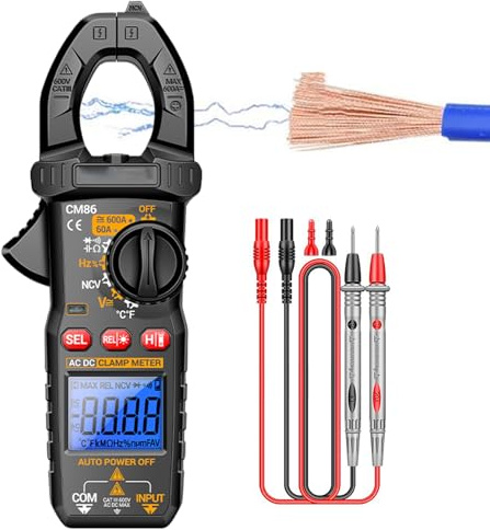 Pinza Amperimétrica - Probador De Corriente | Multifuncional con Linterna y Retroiluminación 6000 Cuentas para Medición de Voltaje CA/CC, Capacitancia, Resistencia y Temperatura